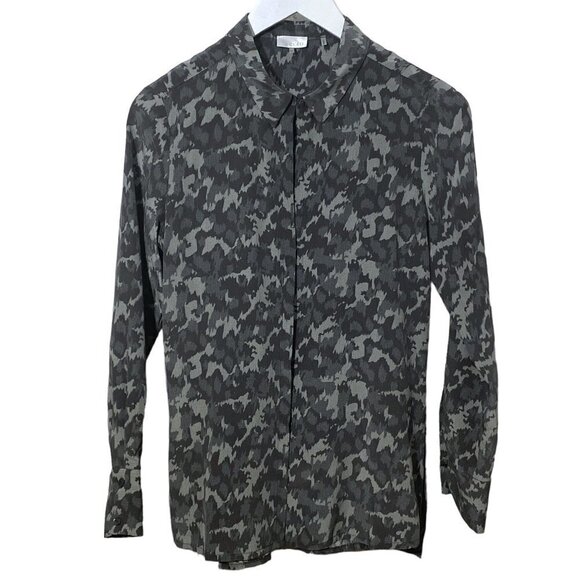 ECRU STYLE Womens Silk Blouse Size XS Gray Camo Long Sleeve Top Button up - Picture 2 of 15